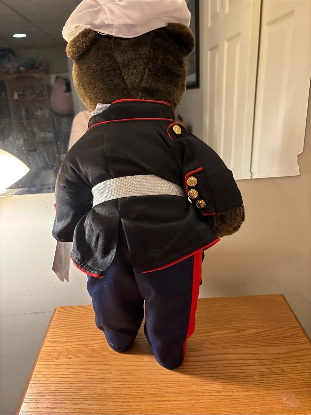 Plush Bear in Black Marine Jacket with Navy Pants and Red Trim